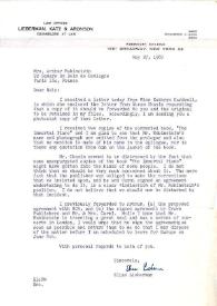 Portada:Carta dirigida a Aniela Rubinstein. Nueva York, 27-05-1960