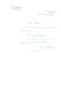 Portada:Carta dirigida a Aniela Rubinstein. París (Francia), 15-09-1982