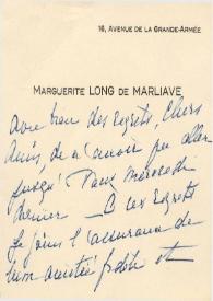 Portada:Tarjeta de visita dirigida a Aniela y Arthur Rubinstein. París (Francia)