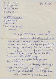 Portada:Carta dirigida a Aniela y Arthur Rubinstein, 25-08-1967