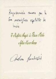 Portada:Tarjeta de felicitación dirigida a Aniela Rubinstein