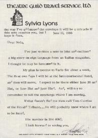 Portada:Carta dirigida a Aniela Rubinstein. Nueva York, 10-06-1986