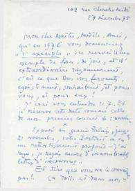 Portada:Carta dirigida a Arthur Rubinstein. París (Francia), 27-12-1975