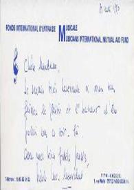 Portada:Tarjeta dirigida a Aniela Rubinstein. París (Francia), 31-05-1990