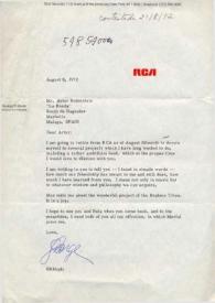 Portada:Carta dirigida a Arthur Rubinstein. Nueva York, 08-08-1972
