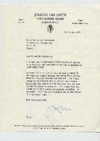 Portada:Carta dirigida a Aniela y Arthur Rubinstein. Londres (Inglaterra), 24-10-1973