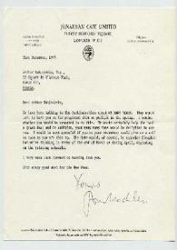 Portada:Carta dirigida a Arthur Rubinstein. Londres (Inglaterra), 21-12-1979
