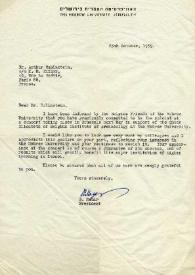 Portada:Carta dirigida a Arthur Rubinstein. Jerusalén (Israel), 25-10-1959