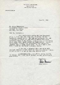 Portada:Carta dirigida a Arthur Rubinstein. Nueva York, 27-06-1980