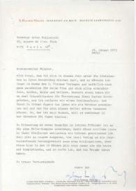 Portada:Carta dirigida a Arthur Rubinstein. Frankfurt (Alemania), 24-01-1973