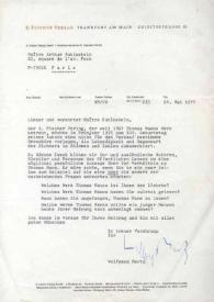 Portada:Carta dirigida a Arthur Rubinstein. Frankfurt (Alemania), 24-05-1974