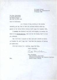 Portada:Carta dirigida a Arthur Rubinstein. Boston (Massachusetts), 03-01-1962