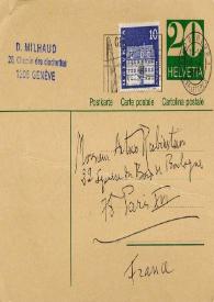 Portada:Carta dirigida a Arthur Rubinstein. Ginebra (Suiza), 14-04-1972