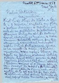 Portada:Carta dirigida a Aniela y Arthur Rubinstein. Nueva York, 06-03-1958