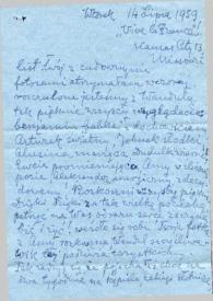 Portada:Carta dirigida a Aniela y Arthur Rubinstein. Kansas City (Missouri), 14, 15-07-1959