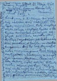 Portada:Carta dirigida a Aniela Rubinstein. Kansas City (Missouri), 31-05-1960
