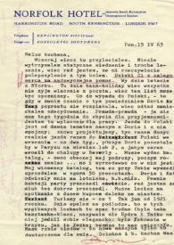 Portada:Carta dirigida a Aniela Rubinstein. Londres (Inglaterra), 15-04-1963