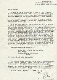 Portada:Carta dirigida a Aniela Rubinstein. Beverly Hills (California), 17-08-1970