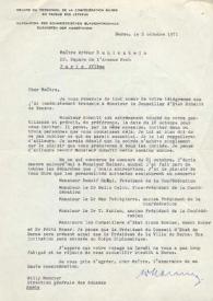 Portada:Carta dirigida a Arthur Rubinstein. Berna (Suiza), 05-10-1971