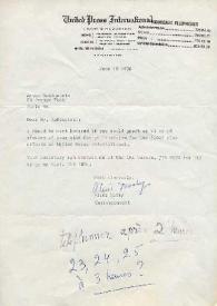 Portada:Carta dirigida a Arthur Rubinstein. París (Francia), 10-06-1976