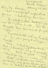 Portada:Carta dirigida a Arthur Rubinstein. Houston (Texas), 28-02-1966