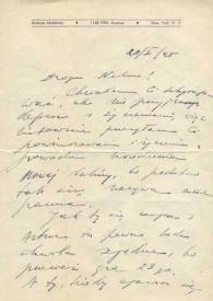 Portada:Carta dirigida a Aniela Rubinstein. Nueva York, 20-01-1945