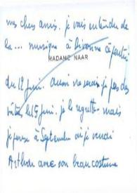 Portada:Tarjeta dirigida a Aniela y Arthur Rubinstein. París (Francia), 15-06-1972