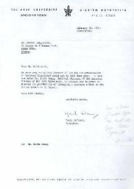 Portada:Carta dirigida a Arthur Rubinstein. Tel Aviv (Israel), 26-02-1974