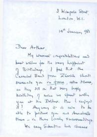 Portada:Carta dirigida a Arthur Rubinstein. Londres (Inglaterra), 14-01-1981
