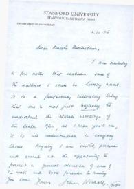 Portada:Carta dirigida a Arthur Rubinstein. Stanford (California), 10-01-1975