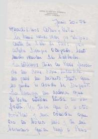 Portada:Carta dirigida a Aniela y Arthur Rubinstein. Caracas (Venezuela), 20-06-1977