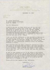 Portada:Carta dirigida a Arthur Rubinstein. Nueva York, 10-09-1969