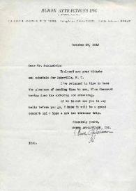 Portada:Carta dirigida a Arthur Rubinstein. Nueva York, 29-10-1942