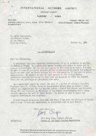 Portada:Carta dirigida a Arthur Rubinstein. Wadhurst (Inglaterra), 21-10-1968
