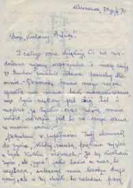 Portada:Carta dirigida a Arthur Rubinstein. Varsovia (Polonia), 24-03-1970