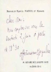 Portada:Tarjeta dirigida a Aniela y Arthur Rubinstein. París (Francia)