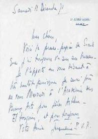 Portada:Carta dirigida a Aniela y Arthur Rubinstein. París (Francia), 11-12-1971