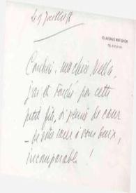 Portada:Carta dirigida a Aniela Rubinstein. París (Francia), 11-07-1958