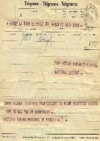Portada:Telegrama dirigido a Arthur Rubinstein. La Tour de Peilz (Suiza), 16-08-1959