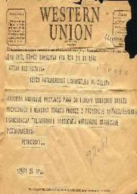 Portada:Telegrama dirigido a Arthur Rubinstein. Varsovia (Polonia), 11-08-1947