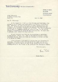 Portada:Carta dirigida a Arthur Rubinstein. New Haven (Conética), 05-04-1979