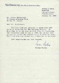 Portada:Carta dirigida a Arthur Rubinstein. New Haven (Conética), 14-01-1981