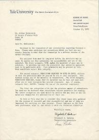 Portada:Carta dirigida a Arthur Rubinstein. New Haven (Conéctica), 15-10-1980