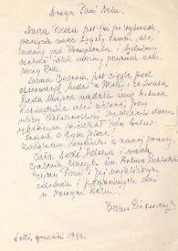 Portada:Carta dirigida a Aniela Rubinstein. Lodz (Polonia)