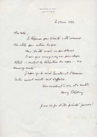 Portada:Carta dirigida a Aniela Rubinstein. París (Francia), 29-05-1986