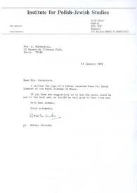 Portada:Carta dirigida a Aniela Rubinstein. Oxford (Inglaterra), 14-01-1988