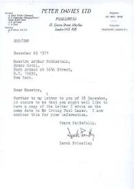 Portada:Carta dirigida a Arthur Rubinstein. Londres (Inglaterra), 29-12-1971
