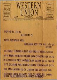 Portada:Telegrama dirigido a Arthur Rubinstein. México