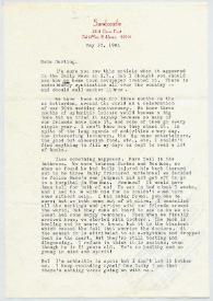 Portada:Carta dirigida a Aniela Rubinstein. Del Mar (California), 25-05-1984