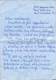 Portada:Carta dirigida a Aniela Rubinstein. Nueva York, 02-04-1942